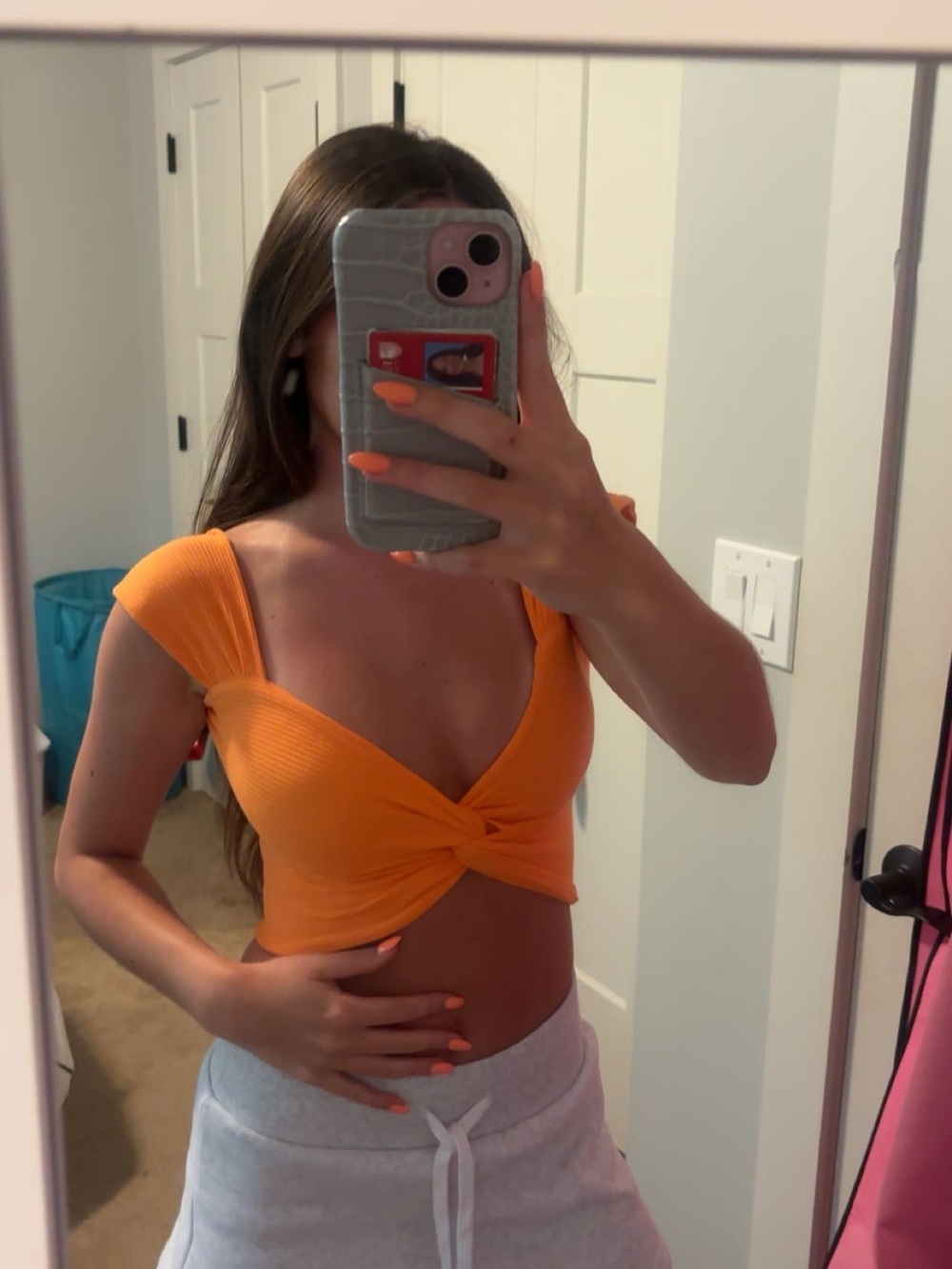 SHEIN Twist Front Crop Top in Bright Orange